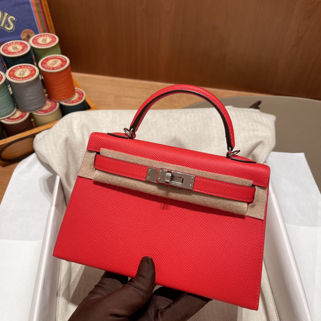 에르메스 미니 켈리백19 레드 은장 앱송